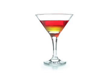Cocktail glass with strawberry and orange jelly isolated on white background