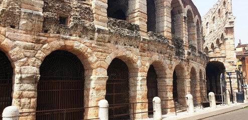 Arena in Verona, Italy. Panorama of the amphitheater outside.