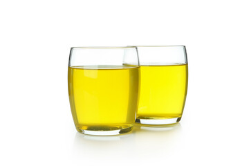 Glasses of lemon jelly isolated on white background