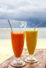 An exotic drink on the beach. Tonic dessert from the beach bar.