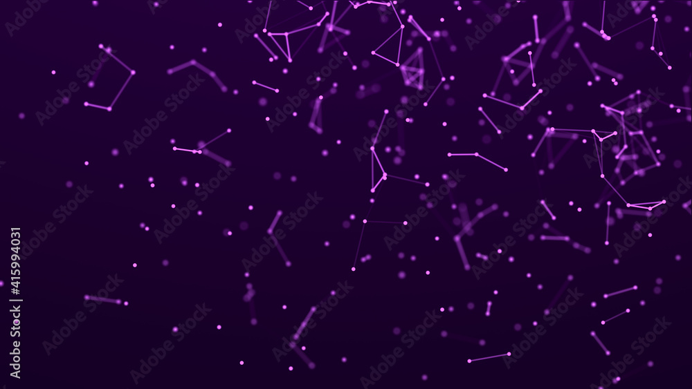 Fototapete 3d cube of lines and dots. wireframe polygonal element on dark background. science and technology. 3