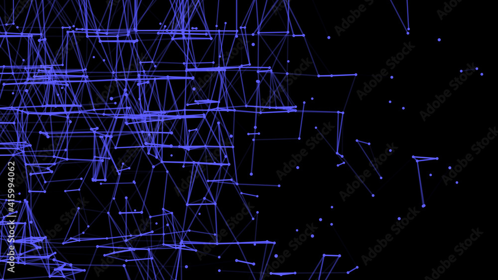 Fototapete 3d cube of lines and dots. wireframe polygonal element on dark background. science and technology. 3