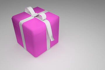 Bright colored gift box tied with a ribbon. Gift box on a gray background. 3D rendering. Free space for an inscription.