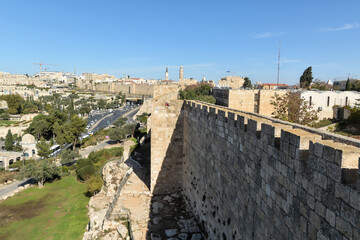 Fototapeta na wymiar Western wall of the Old City of Jerusalem.