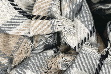 Fototapeta na wymiar Top view, striped hand woven fabric texture background