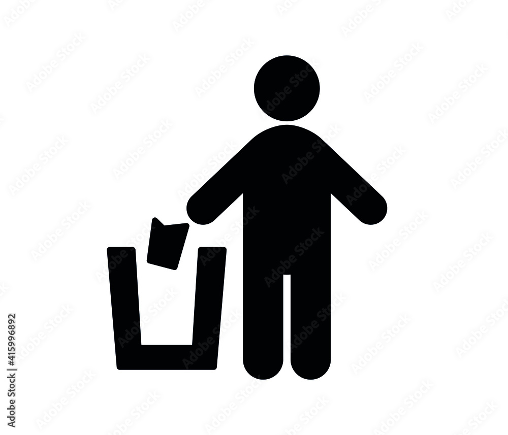 Poster man throwing trash vector icon. editable stroke. linear symbol for use on web design and mobile apps
