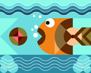 Geometric pattern.Constructor from different shapes. You can change and recolor objects. The image of a stylized fish. Useful for textiles, packaging, advertising.
