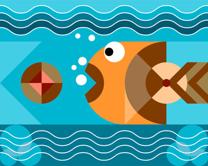 Geometric pattern.Constructor from different shapes. You can change and recolor objects. The image of a stylized fish. Useful for textiles, packaging, advertising.