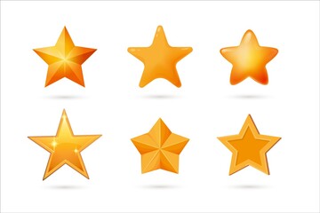 Star shape for award, rating, vote and success insignia set. Glossy feedback, shining prize or golden quality ranking symbol different form vector illustration isolated on white background