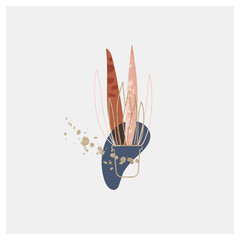 minimal background in pink  and  blue tropical summer leaf and fruit