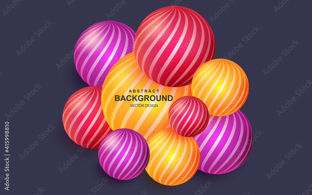 Aufkleber colorful abstract background with realistic 3d balls. bright geometric composition with striped sphe