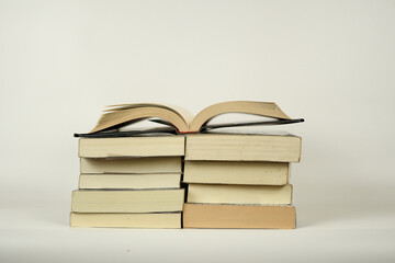 stack of books on white background literture libary