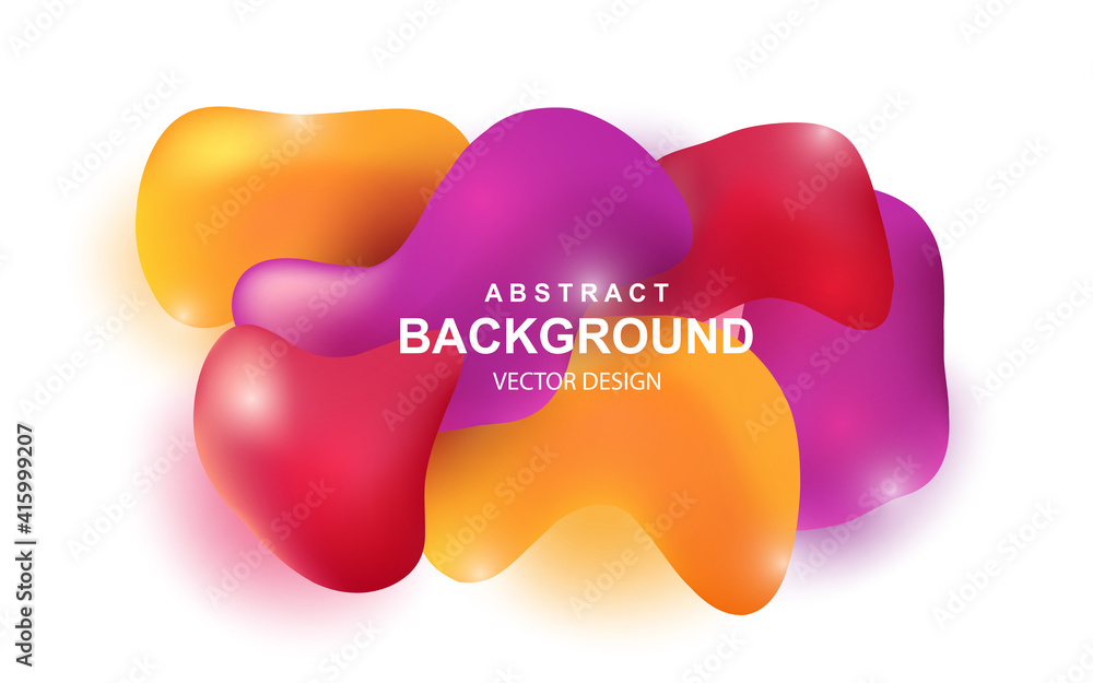 Poster colorful abstract background with realistic 3d objects. bright red, orange and purple glossy element