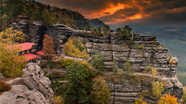 Pravcicka brana the largest natural sandstone arch in Europe in Czech Switzerland National Park