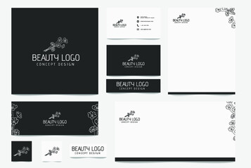 Minimal botanical logo full stationary package with business card and social media 