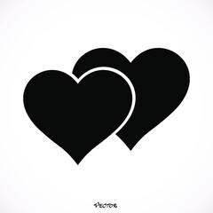 Two hearts - black vector icon 