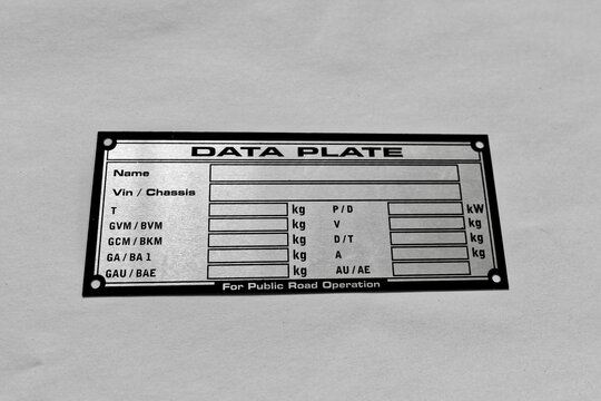 empty aluminium trailer data plate for public road operation to be engraved