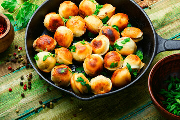 Homemade meat dumplings or pelmeni