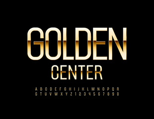 Vector premium logo Golden Center with Elegant Alphabet Letters and Numbers set. Elite glossy Font