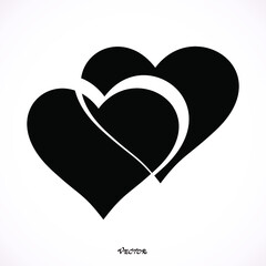 Two hearts - black vector icon and ten icons in shades of grey