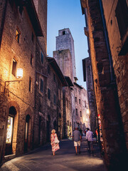 Famous Italian Places - Stunning central street of the beautiful medieval town of San Gimignano - Tuscany - Italy