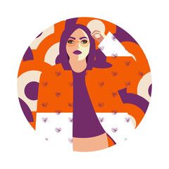 beautiful young urban girl in retro 70s style. For printing prints, banners, flyers, T-shirts, packaging, brands. Psych Out trend