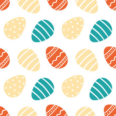 Decorated Easter eggs cute cartoon style vector seamless pattern background.