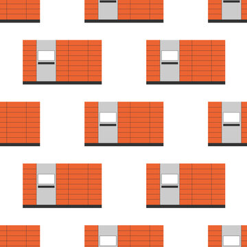 Parcel station, parcel locker, postamat vector seamless pattern background.