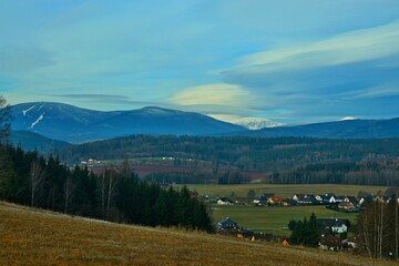 Fototapeta na wymiar Czech Republic - view from the town of Trutnov to the Giant Mountains