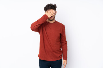 Arabian handsome man over isolated background covering eyes by hands. Do not want to see something