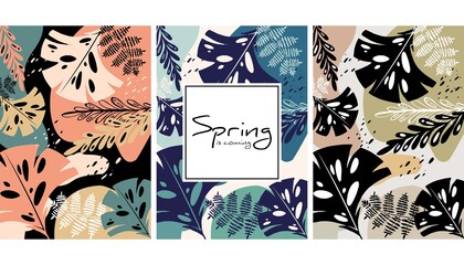 Retro tropical leaves pattern, hand drawn vector illustration. Tropical plants print. Spring design. Creative background.