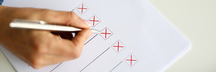 Female hand fill in point in questionnaire closeup. Population Survey. Voting and presidential...
