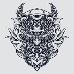 tattoo and t-shirt design black and white hand drawn illustration queen of moon engraving ornament