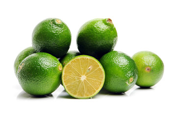 Fresh limes on white background