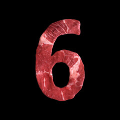 Meat Alphabet on black background, Number 6