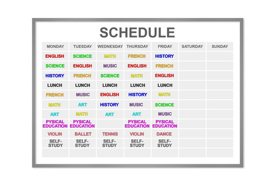 Stressful school schedule, isolated on white background