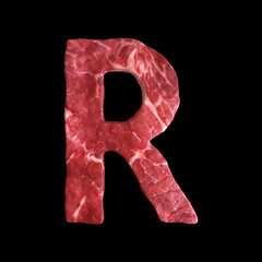 Meat Alphabet on black background, Letter R