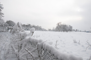 Champ sous la neige à Auvers sur oise dans le quartier du Valhermeil