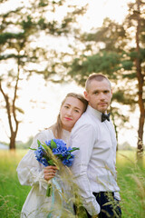 Bride and groom with a bouquet