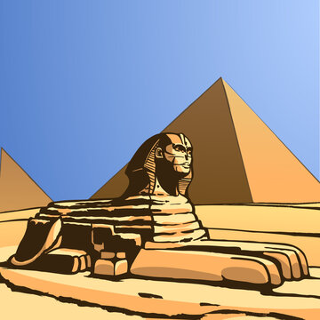 Sphinx. Ancient statue. Vector Image.