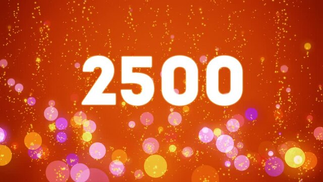 2,5k Counter in the style of the video social media: white font and red background. Celebration video introduction for the reaching 2500 subscribers, followers or likes. 