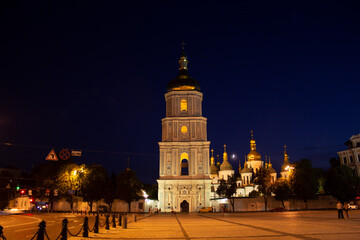 Fototapeta na wymiar church of our person Kiev Sofievskaya Square in the evening