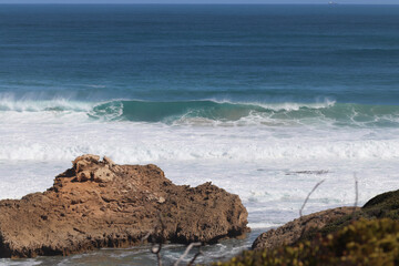 waves crashing on rocks