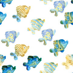 Watercolor seamless pattern. Hand painted illustration For bathroom, swimming pool