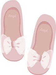 vector image of children's pink shoes with a bow for a little girl