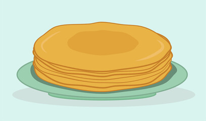 Thin stack of pancakes on a plate. Shrovetide. Maslenitsa. Flat vector illustration