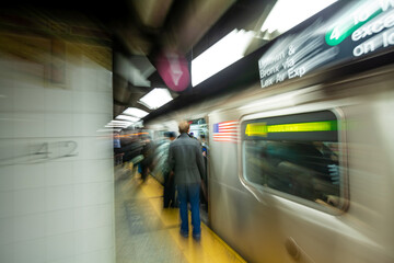 New York City subway train system in Manhattan