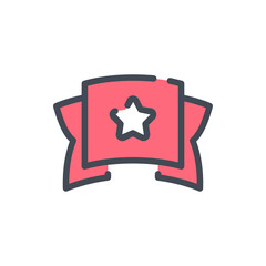 Winner ribbon with star color line icon. Award ribbon vector outline colorful sign.