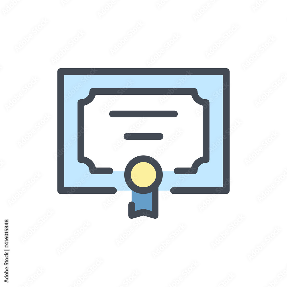 Poster certificate and diploma color line icon. license and qualification vector outline colorful sign.