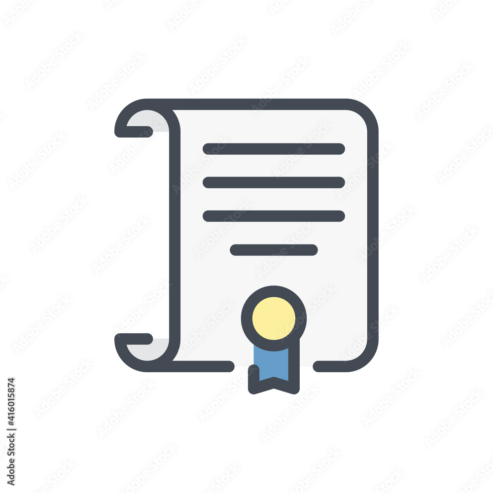 Poster certified scroll color line icon. license and certificate vector outline colorful sign.
